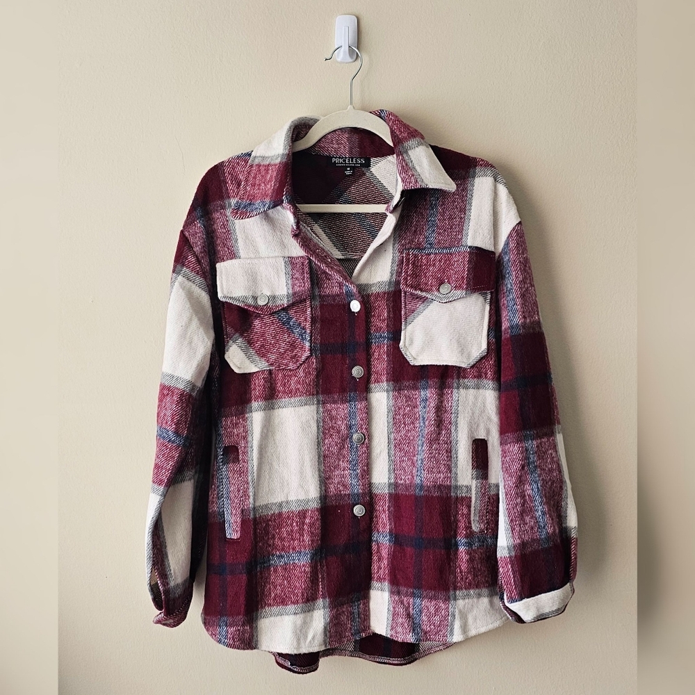 Shop Priceless Burgundy Flannel Shacket (M) NWOT